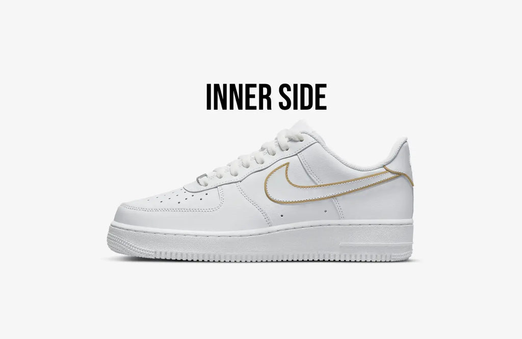 Personalised Gold Outline Wedding Shoes - Nike Air Force 1s, hand-painted by Wokecustoms