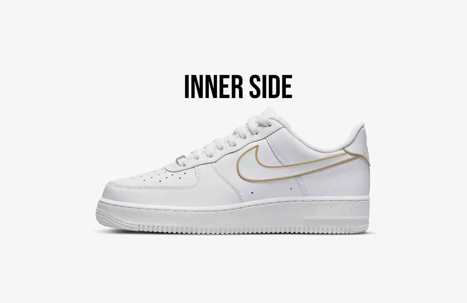 Personalised Gold Outline Wedding Shoes - Nike Air Force 1s, hand-painted by Wokecustoms
