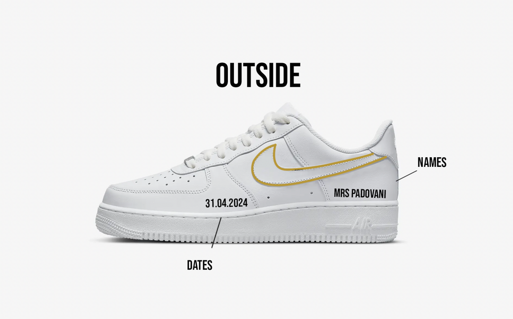 Custom Gold Wedding Shoes - Nike Air Force 1s, hand-painted by Wokecustoms