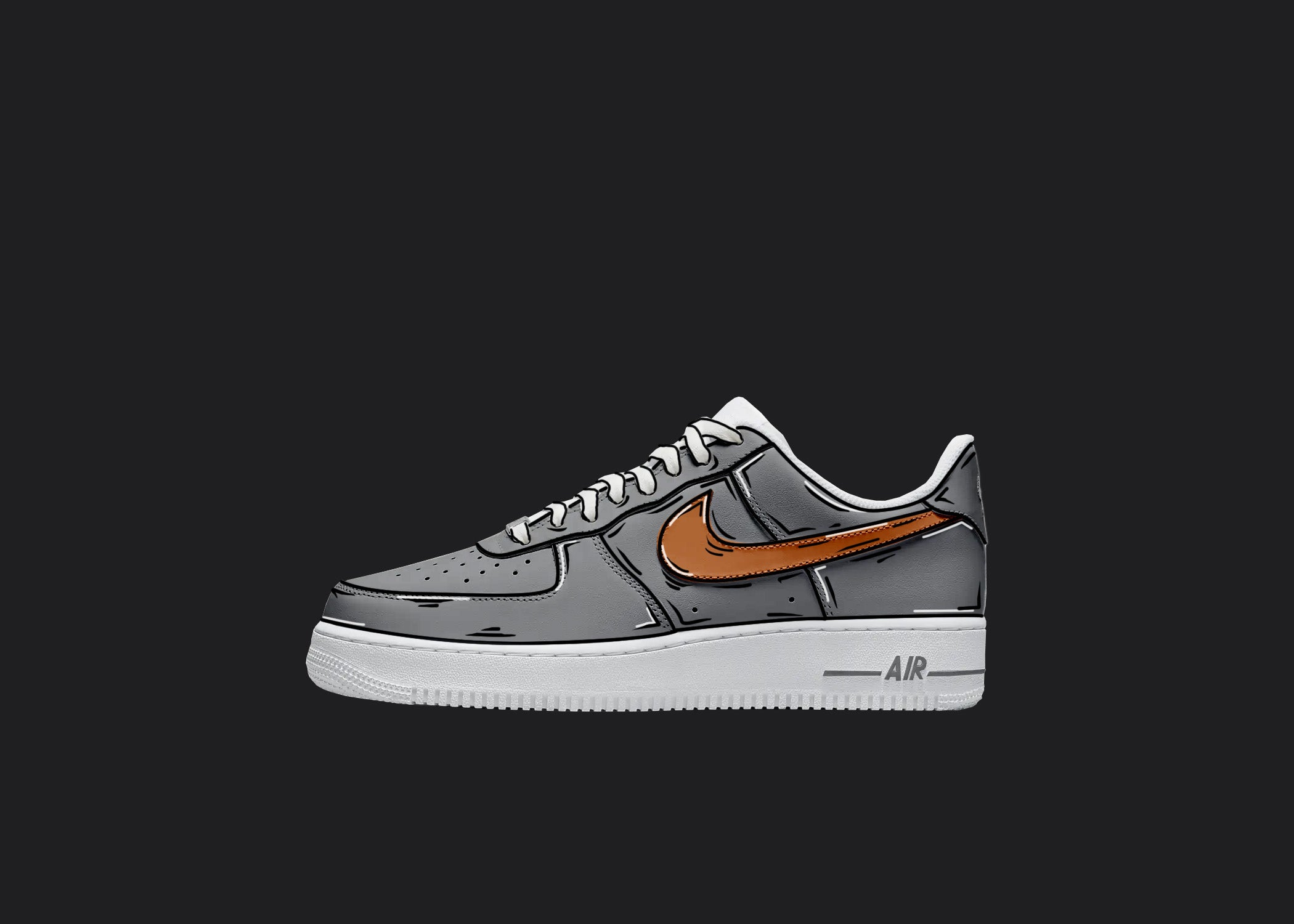 Gray & Orange Cartoon - Custom Air Force 1s, hand-painted custom sneaker by Wokecustoms