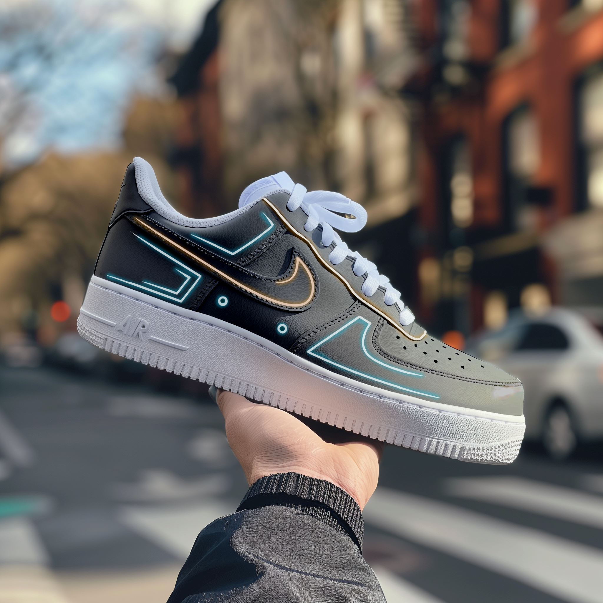 Tron Themed - Custom Air Force 1s, hand-painted custom sneaker by Wokecustoms