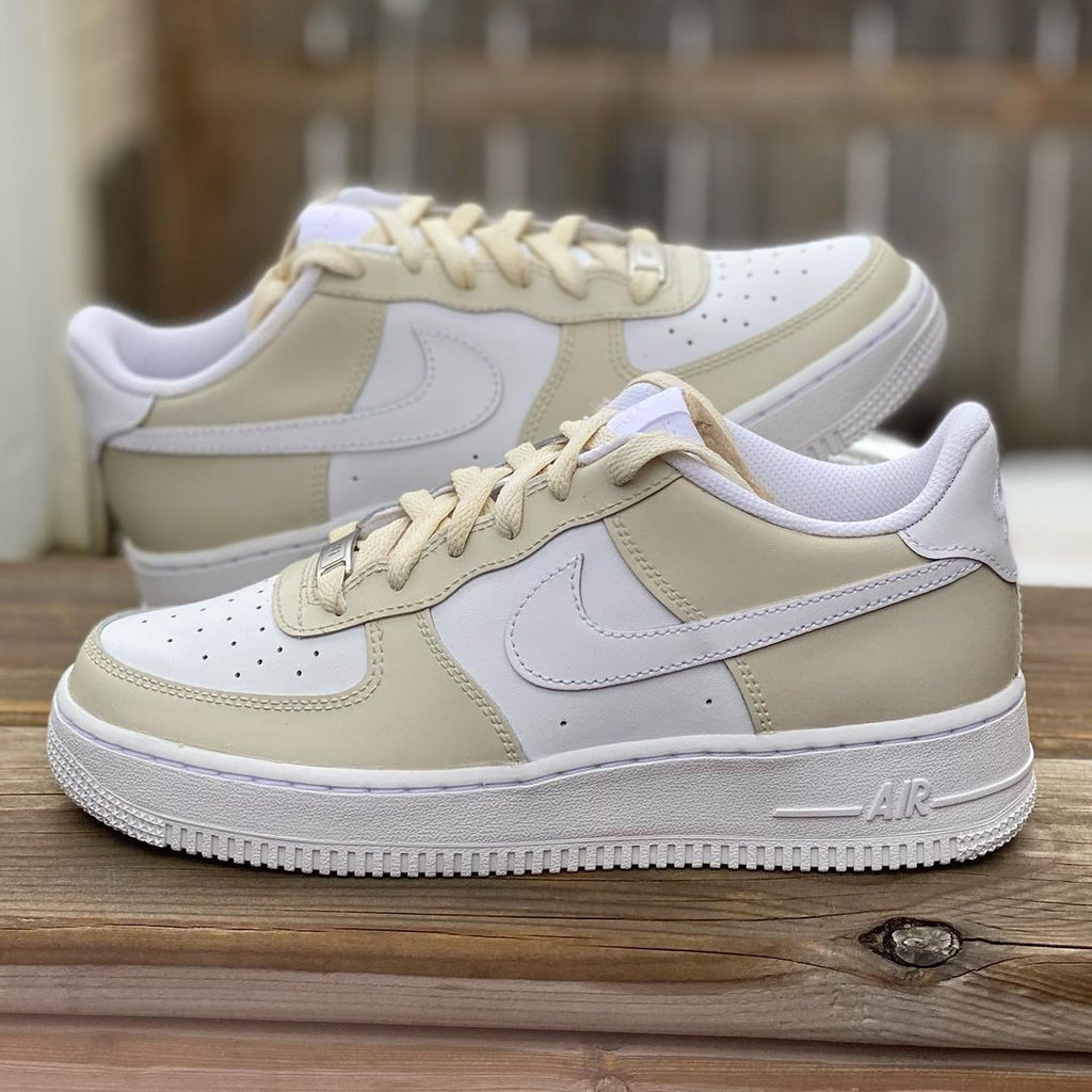 Sandy Creme + Painted Laces - Custom Nike Air Force 1s, hand-painted by Wokecustoms