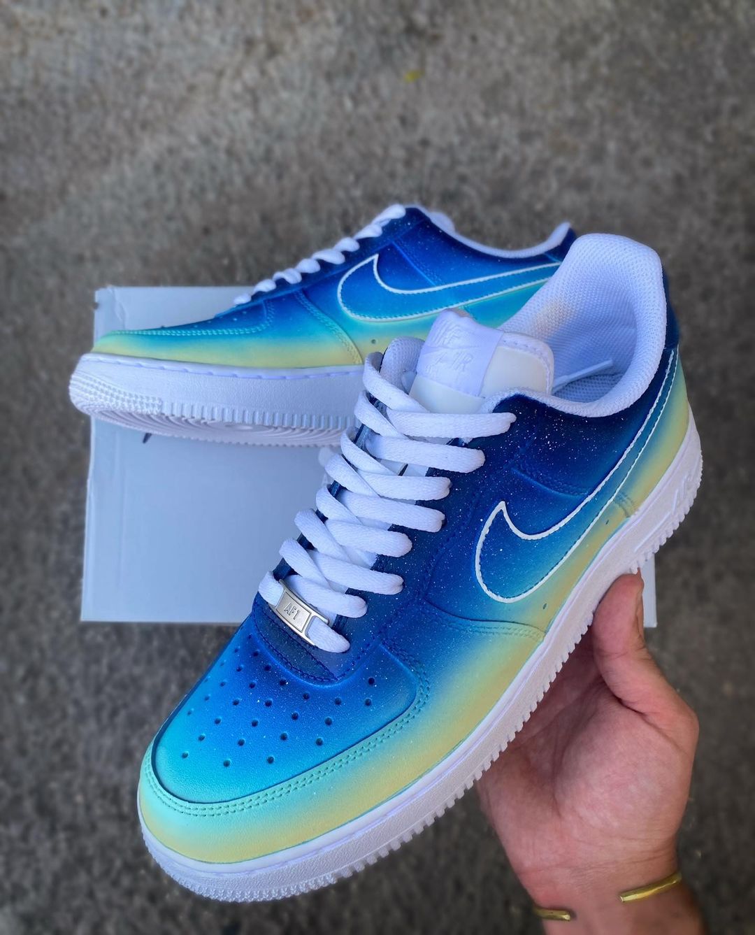 Blue & Yellow Accent - Custom Nike Air Force 1s, hand-painted by Wokecustoms