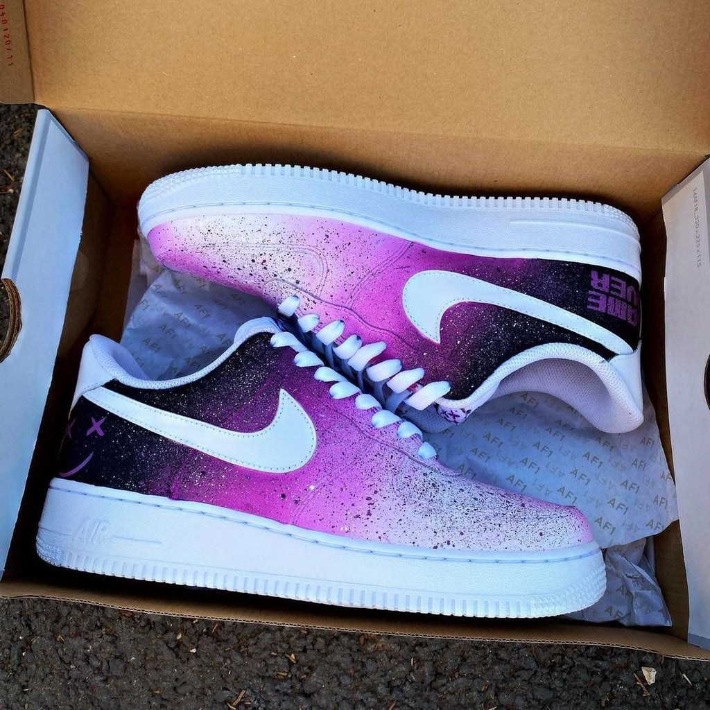 "Game Over" Galaxy Design - Custom Nike Air Force 1s, hand-painted by Wokecustoms