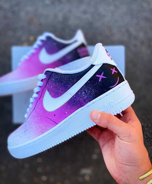 "Game Over" Galaxy Design - Custom Nike Air Force 1s, hand-painted by Wokecustoms