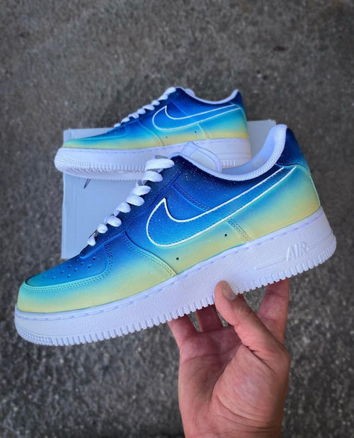 Blue & Yellow Accent - Custom Nike Air Force 1s, hand-painted by Wokecustoms