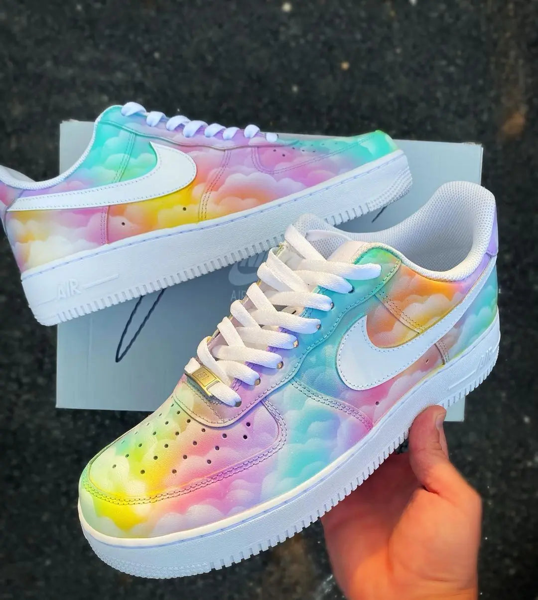Colorful Pastel Clouds - Custom Nike Air Force 1s, hand-painted by Wokecustoms
