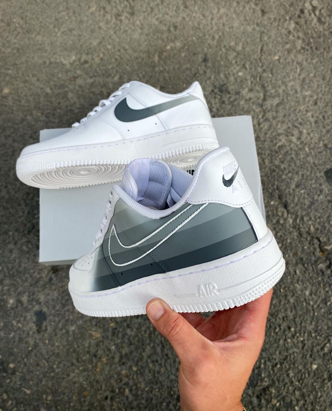 Gray Gradient - Custom Nike Air Force 1s, hand-painted by Wokecustoms