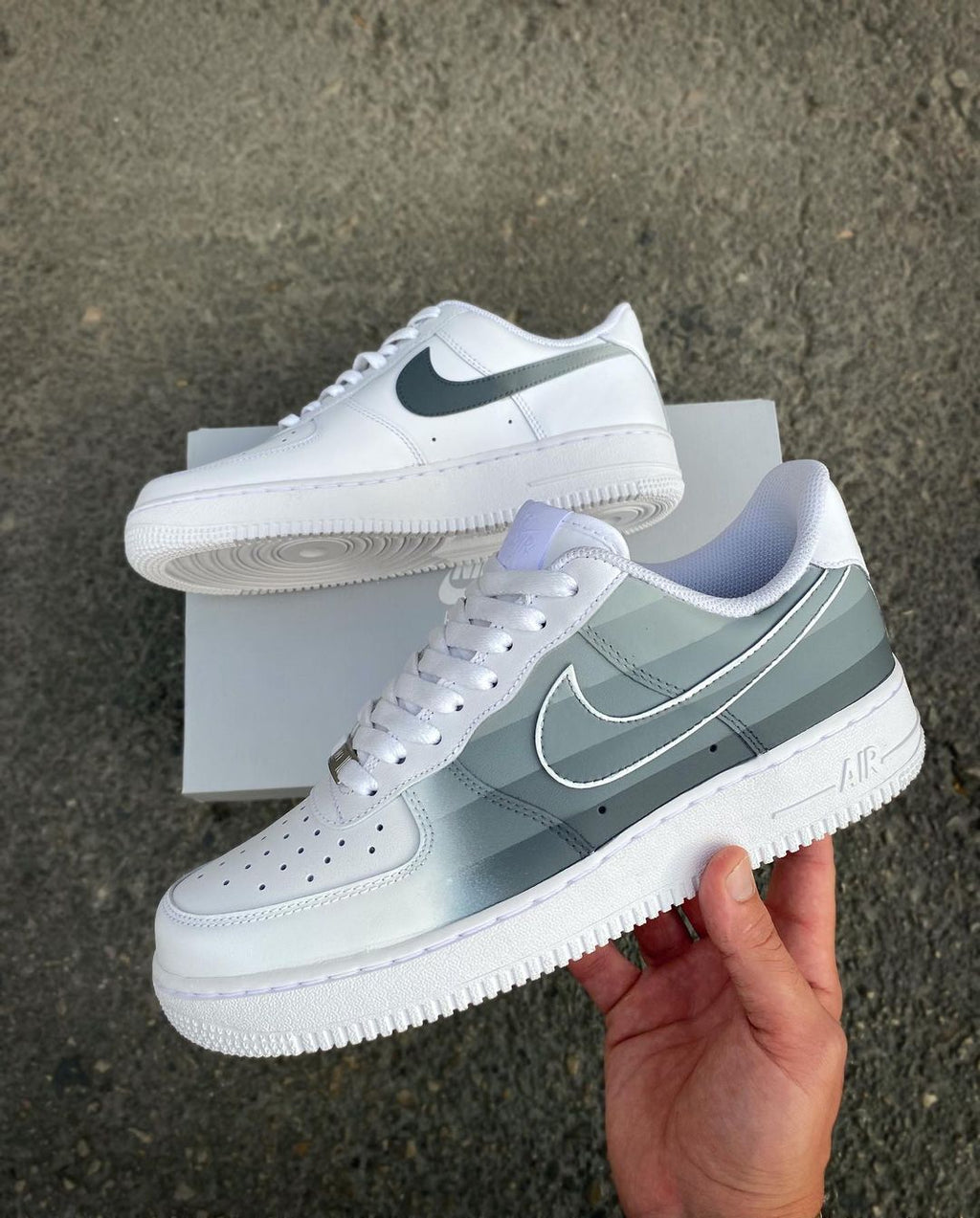 Gray Gradient - Custom Nike Air Force 1s, hand-painted by Wokecustoms