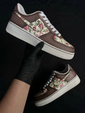Hand-painted vintage floral custom Nike Air Force 1 sneakers, side view