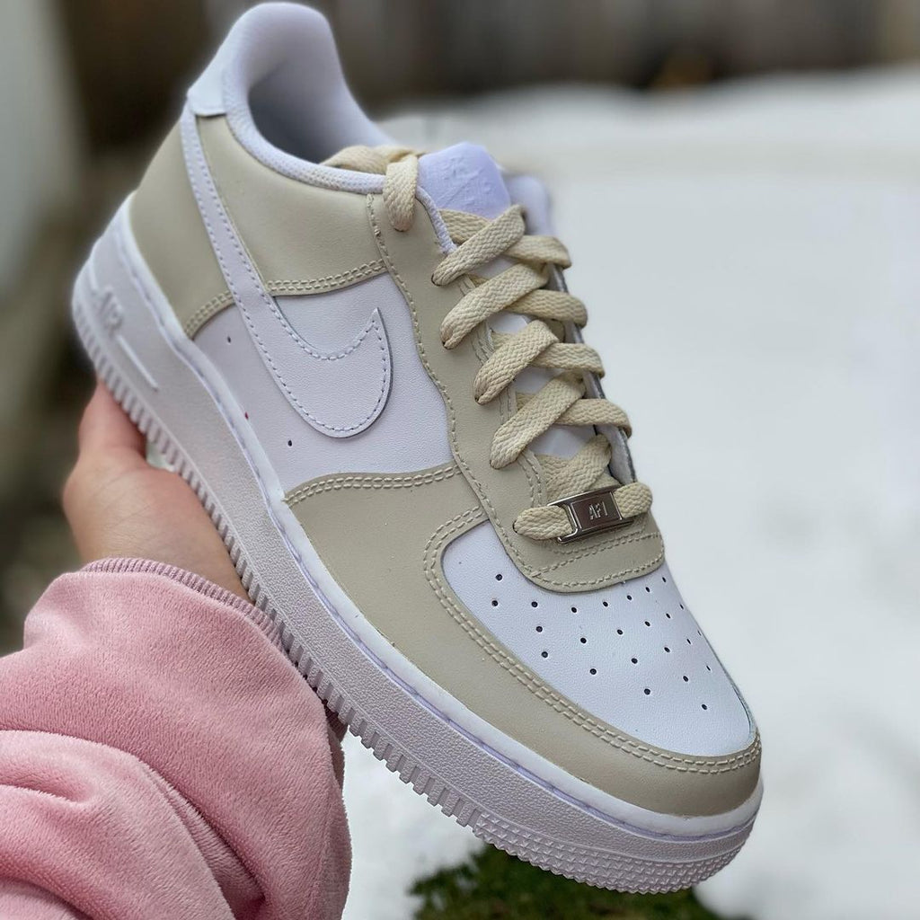 Sandy Creme + Painted Laces - Custom Nike Air Force 1s, hand-painted by Wokecustoms