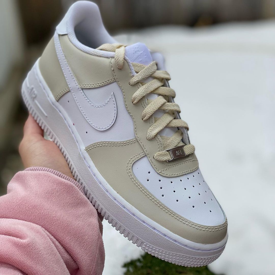 Sandy Creme + Painted Laces - Custom Nike Air Force 1s, hand-painted by Wokecustoms
