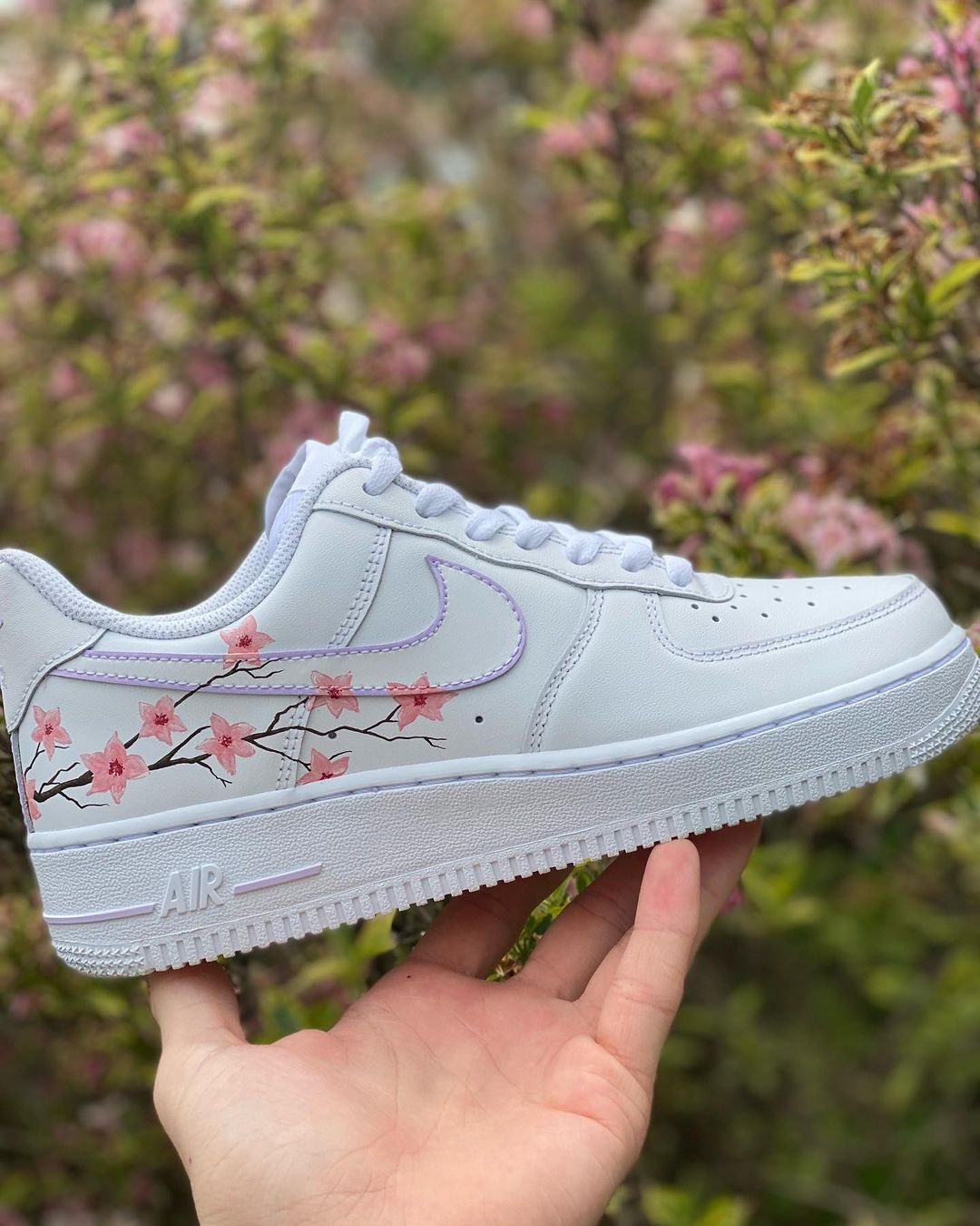 Minimal Cherry Tree - Custom Nike Air Force 1s, hand-painted by Wokecustoms