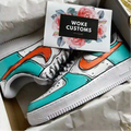 Custom Air Force 1 - Blue & Orange Cartoon, hand-painted custom sneaker by Wokecustoms