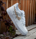 Floral Beige Swoosh - Custom Air Force 1s, hand-painted custom sneaker by Wokecustoms
