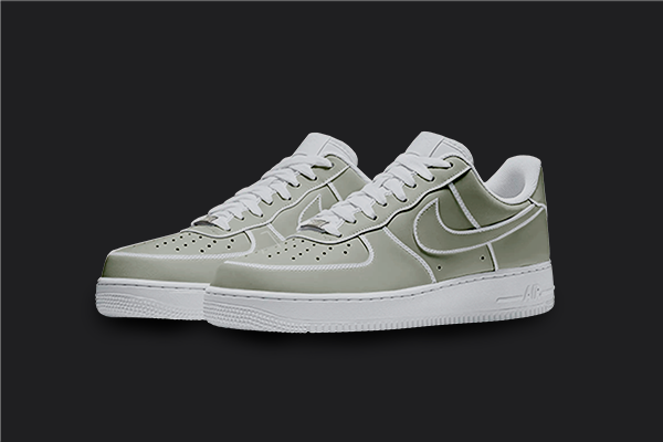 The image is featuring a Custom pastel green cartoon Air force 1 sneaker pair on a blank black background. The white nike sneakers have a pastel green cartoon design on the entire air force sneakers. 