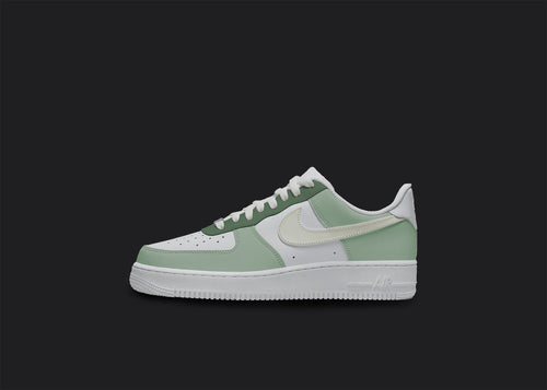 50 Shades Of Green - Custom Air Force 1s, hand-painted custom sneaker by Wokecustoms