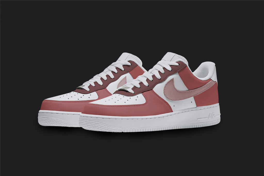 50 Shades Of Red - Custom Air Force 1s, hand-painted custom sneaker by Wokecustoms