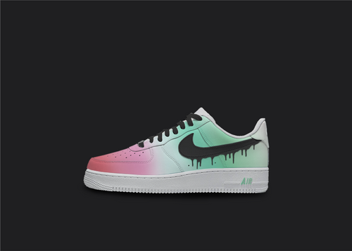 Black Drip Mint Fade - Custom Air Force 1s, hand-painted custom sneaker by Wokecustoms