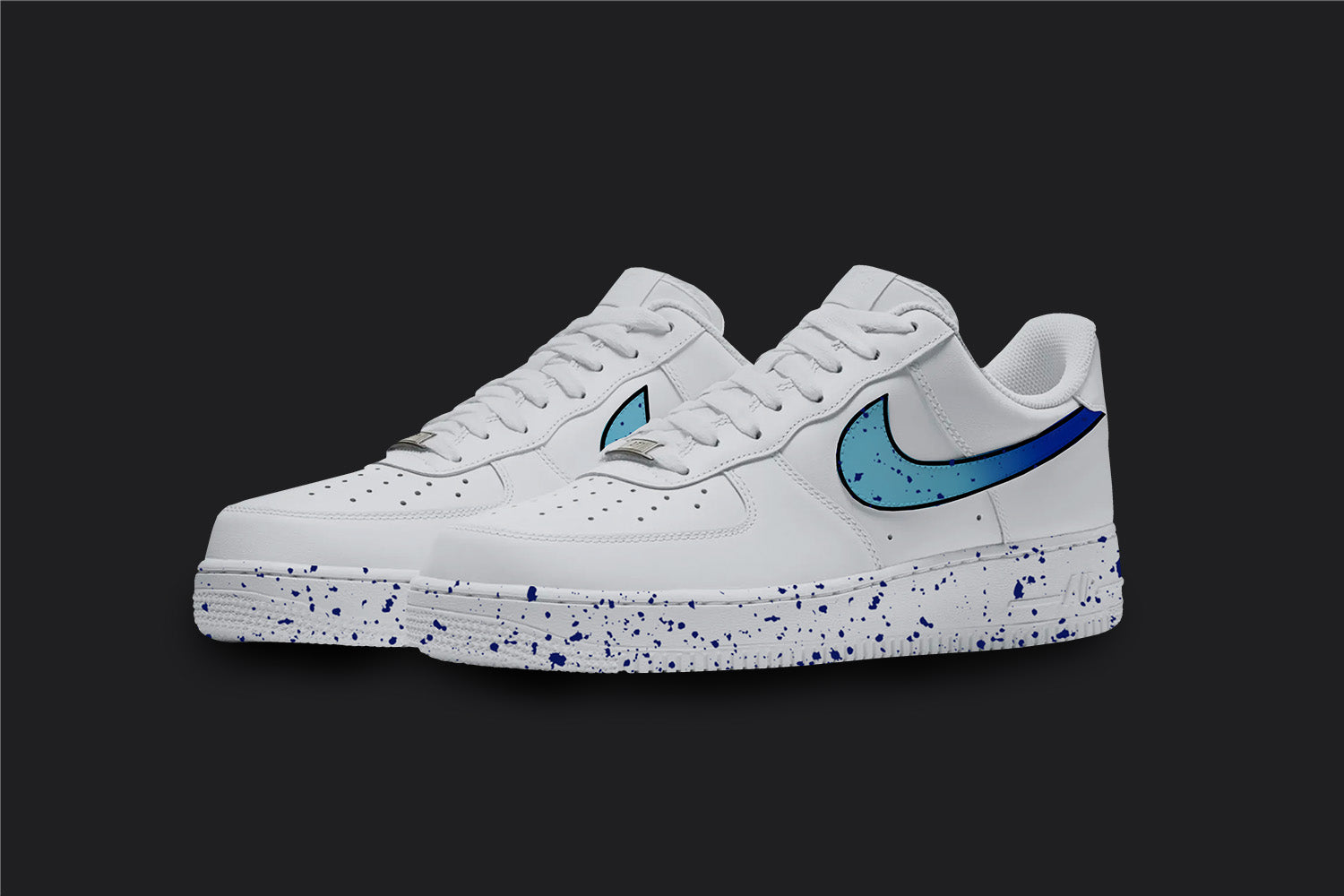 Splatter Blue - Custom Air Force 1s, hand-painted custom sneaker by Wokecustoms