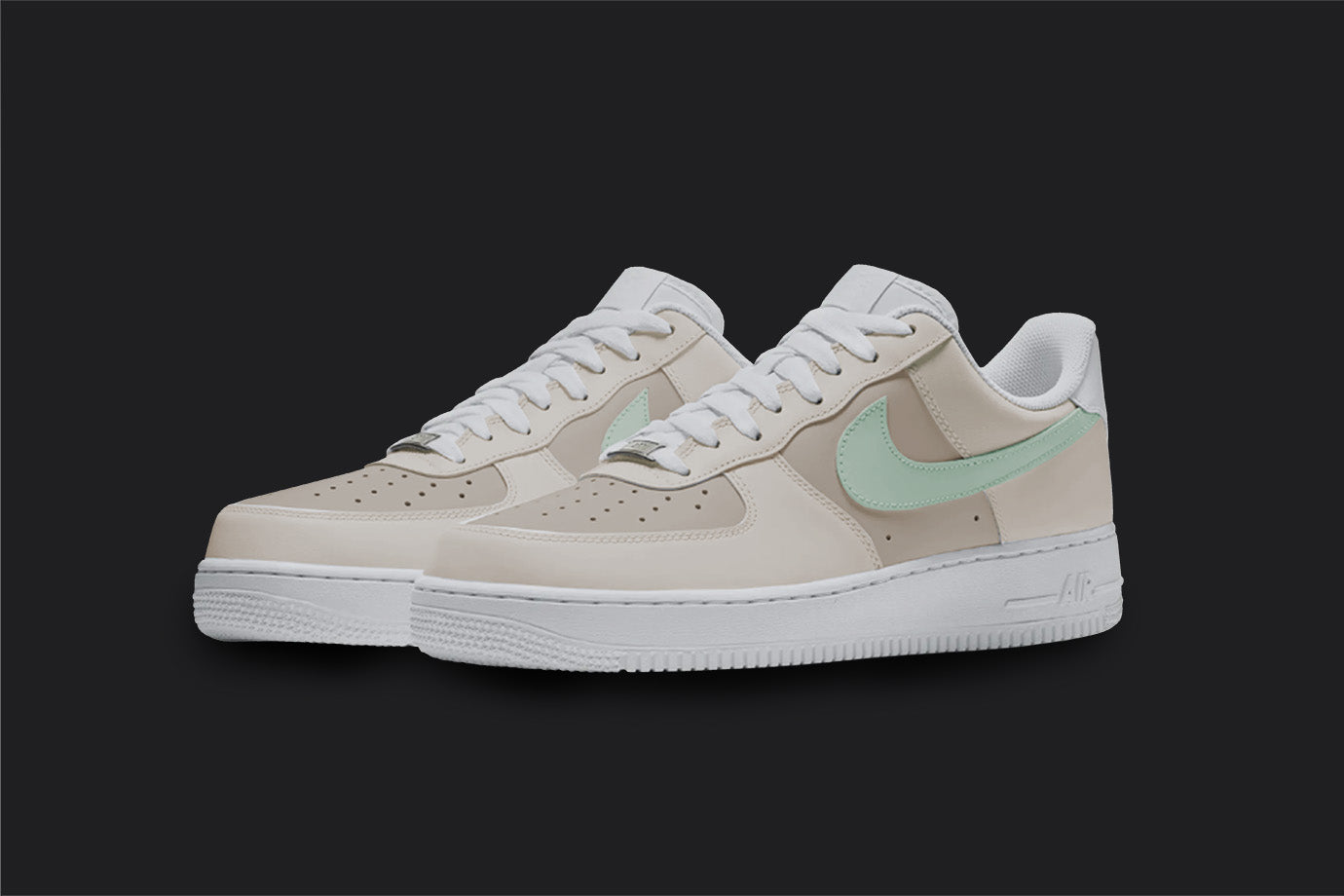 Creme Mint - Custom Air Force 1s, hand-painted custom sneaker by Wokecustoms