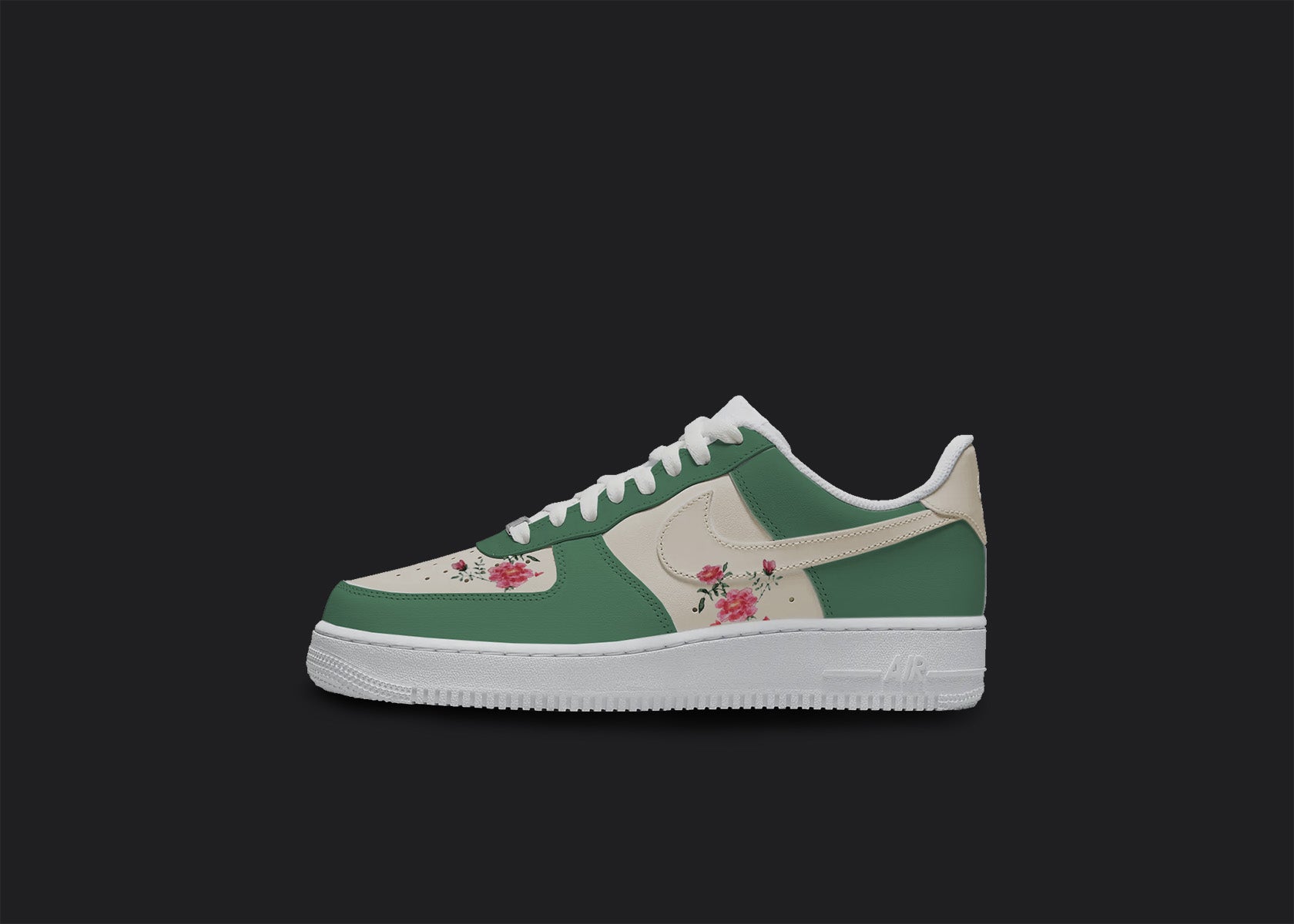Green Floral - Custom Air Force 1s, hand-painted custom sneaker by Wokecustoms