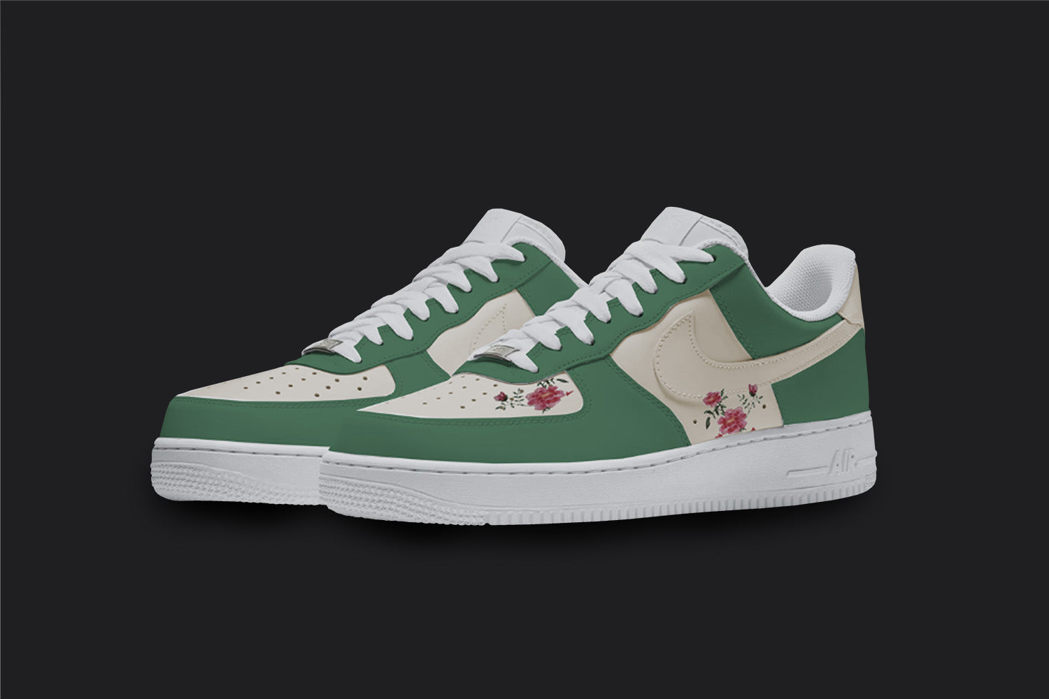 Green Floral - Custom Air Force 1s, hand-painted custom sneaker by Wokecustoms