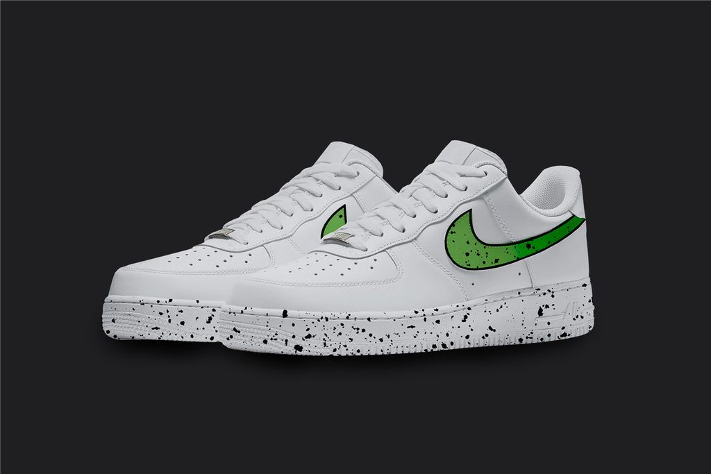 Green Splatter - Custom Air Force 1s, hand-painted custom sneaker by Wokecustoms