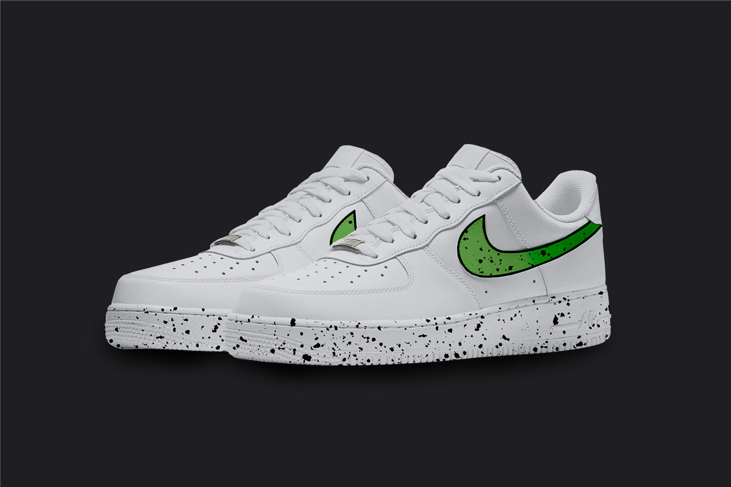 Green Splatter - Custom Air Force 1s, hand-painted custom sneaker by Wokecustoms