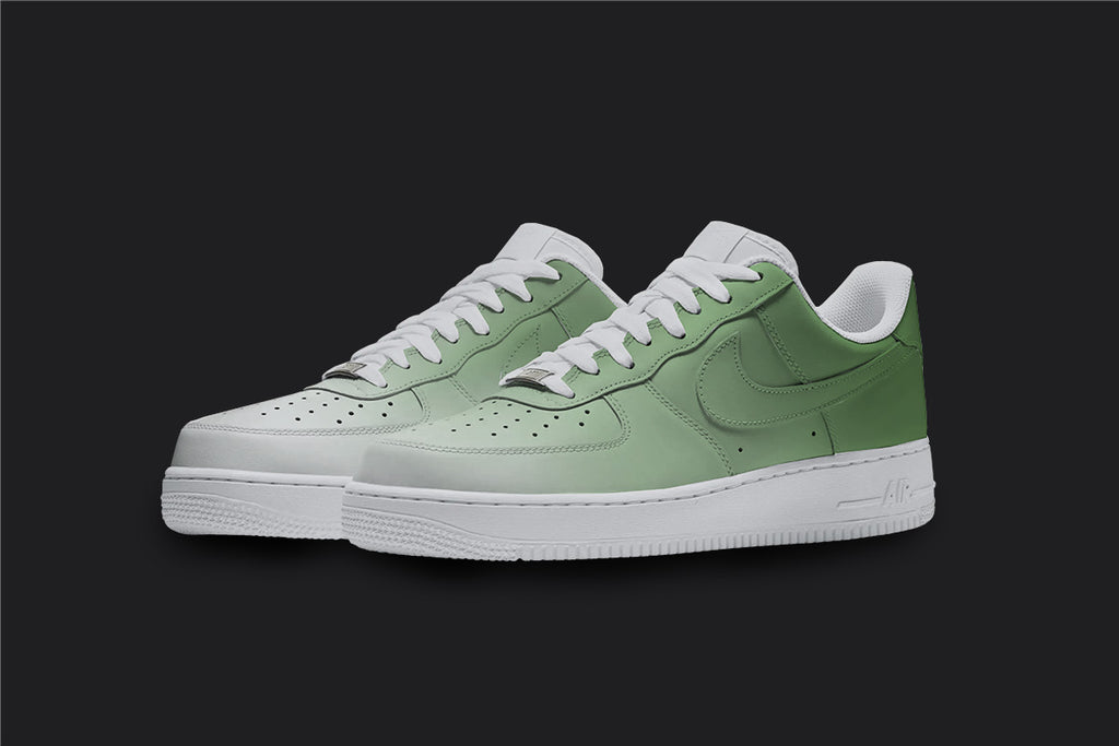 Green Fade - Custom Air Force 1s, hand-painted custom sneaker by Wokecustoms