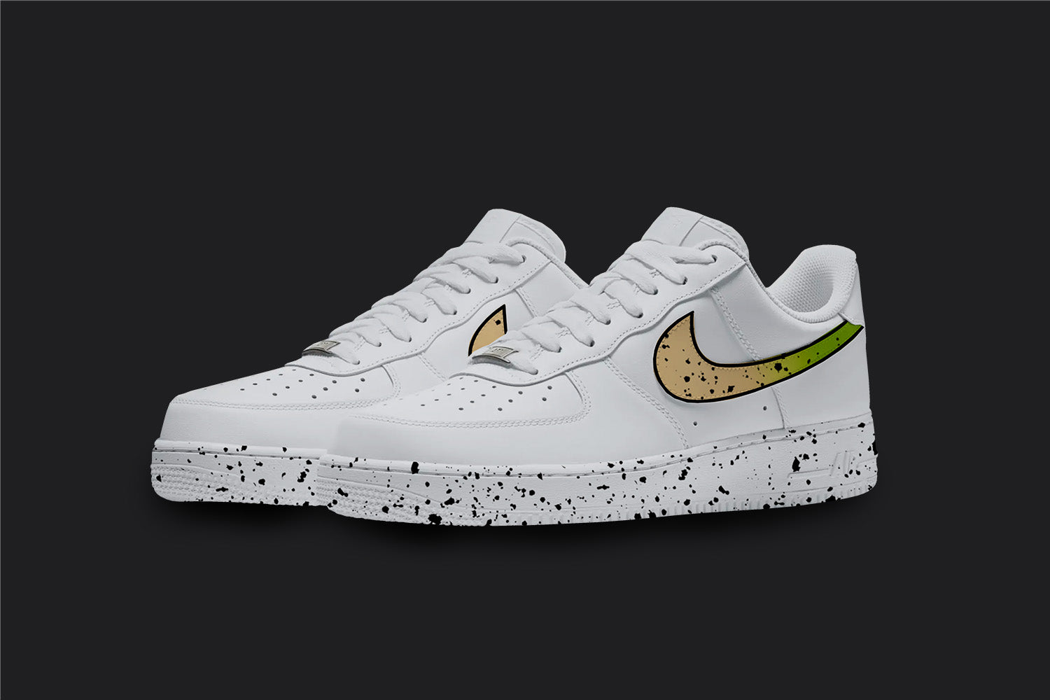 Orange Splatter - Air Force 1s, hand-painted custom sneaker by Wokecustoms
