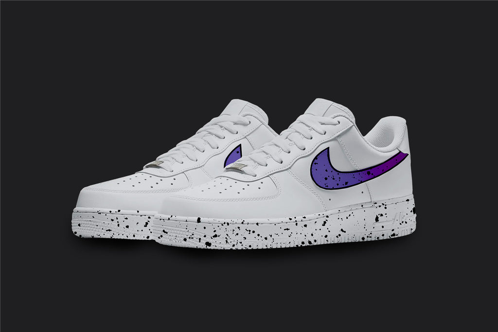 Purple Splatter - Air Force 1s, hand-painted custom sneaker by Wokecustoms