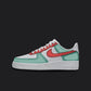 The image is featuring a Custom Nike Air force 1 sneakers on a blank black background. The sections of the custom sneaker are painted in lighter blue and red colors with shadings.