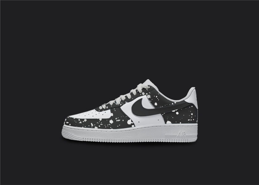 White and Black Splatter - Custom Air Force 1s, hand-painted custom sneaker by Wokecustoms
