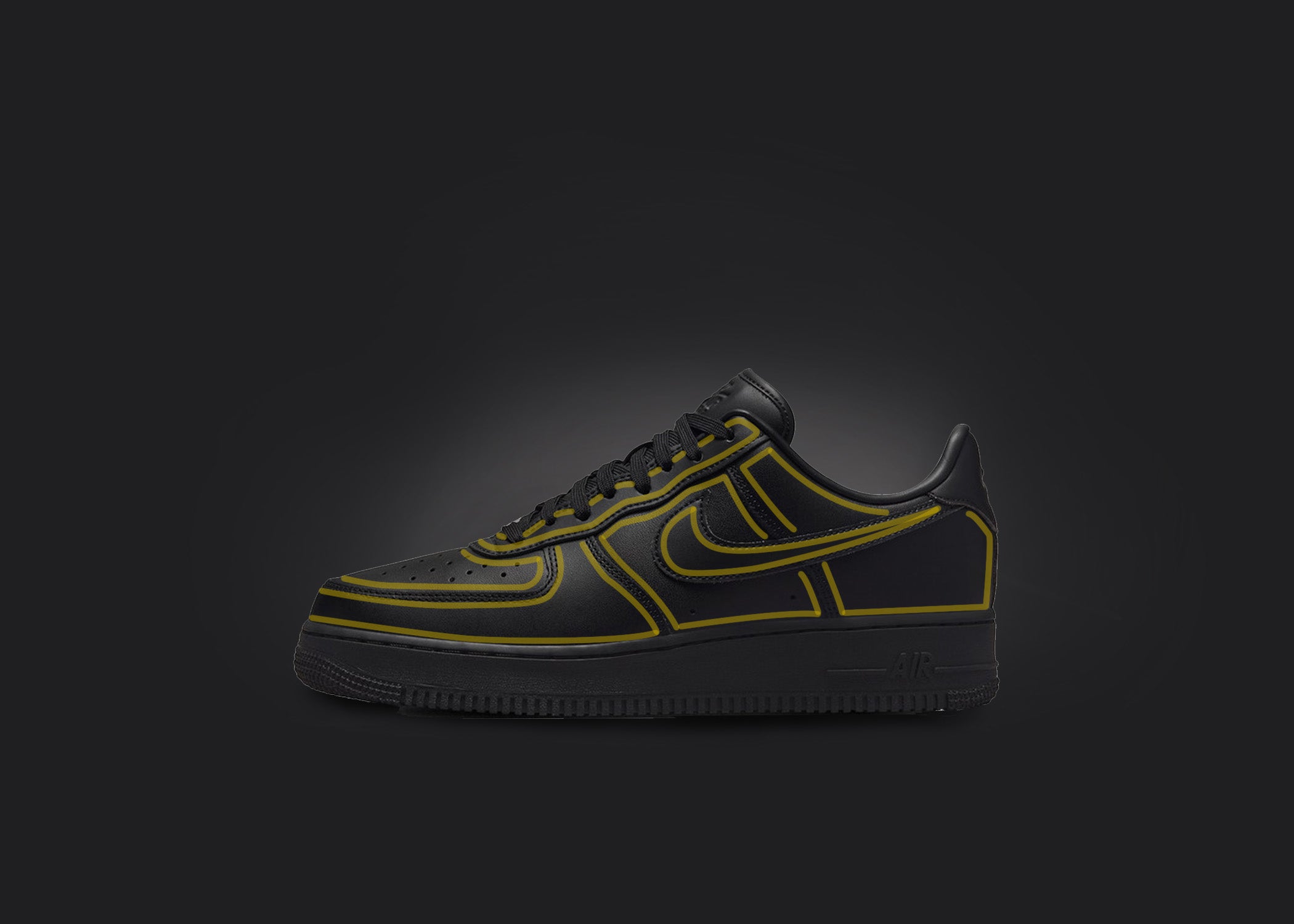Custom Black Air Force 1 - Yellow Cartoon Outline, hand-painted custom sneaker by Wokecustoms