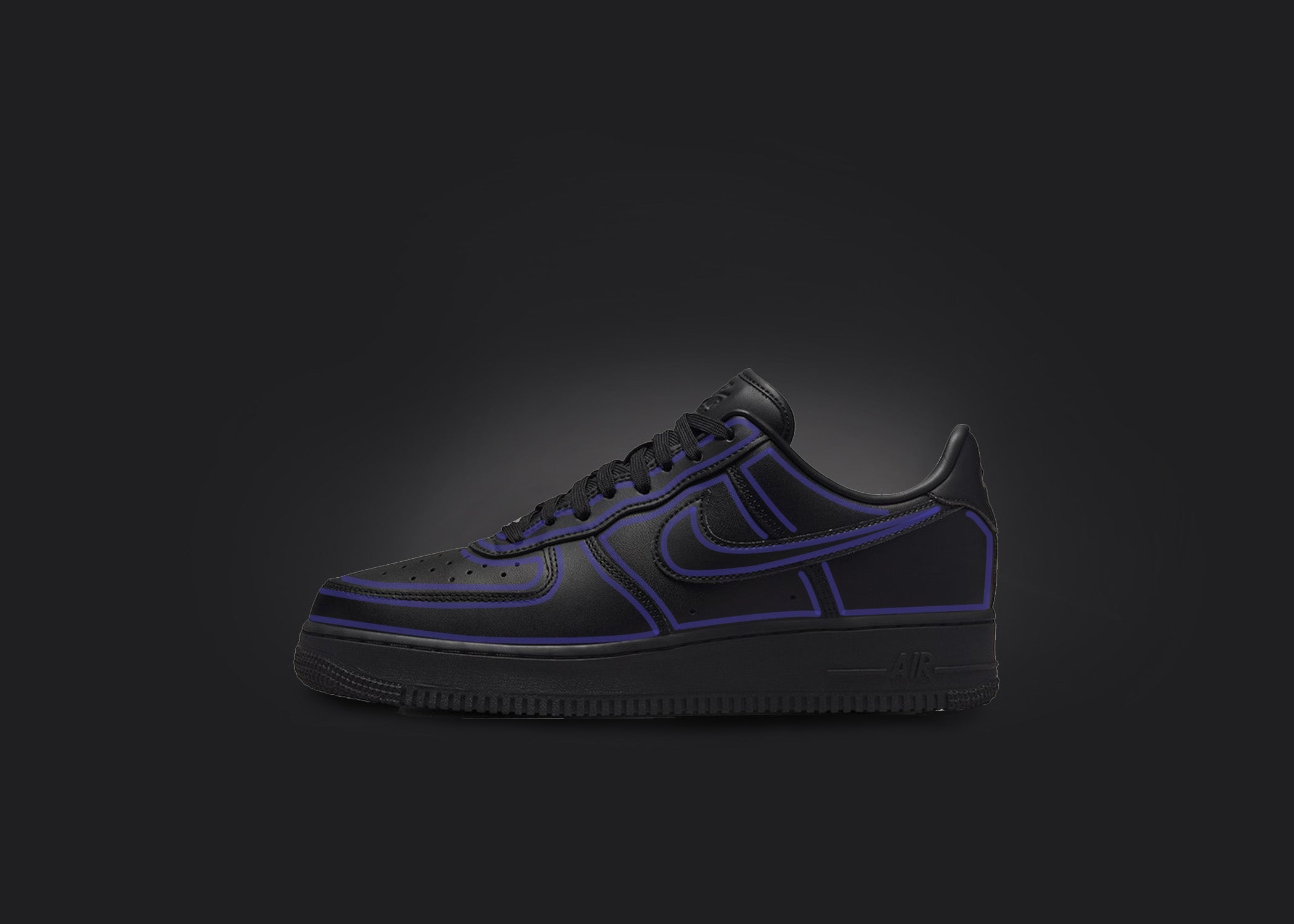 Custom Black Air Force 1 - Purple Cartoon Outline, hand-painted custom sneaker by Wokecustoms
