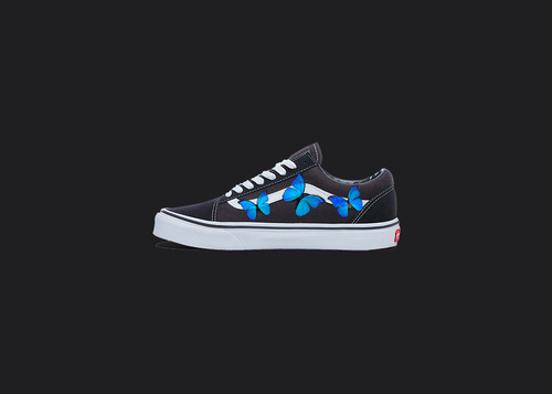 Blue Butterfly Design - Custom Vans Old Skool, hand-painted custom shoe by Wokecustoms