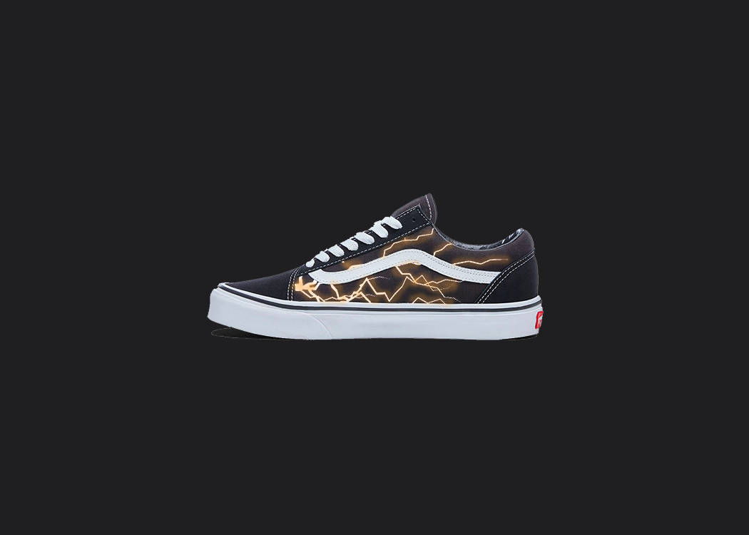 Orange Lightning - Custom Vans Old Skool, hand-painted custom shoe by Wokecustoms