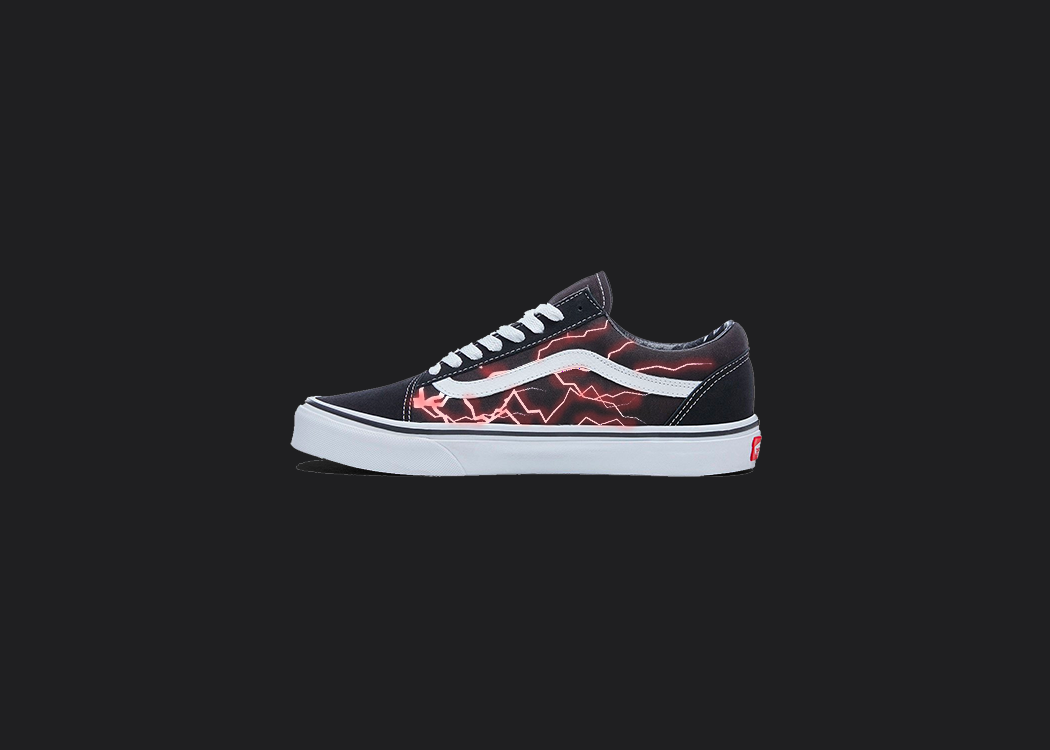 Red Lightning - Custom Vans Old Skool, hand-painted custom shoe by Wokecustoms