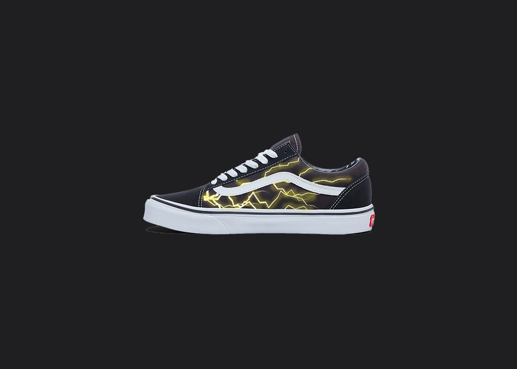 Yellow Lightning - Custom Vans Old Skool, hand-painted custom shoe by Wokecustoms